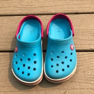 Toddler girl pink and blue crocs